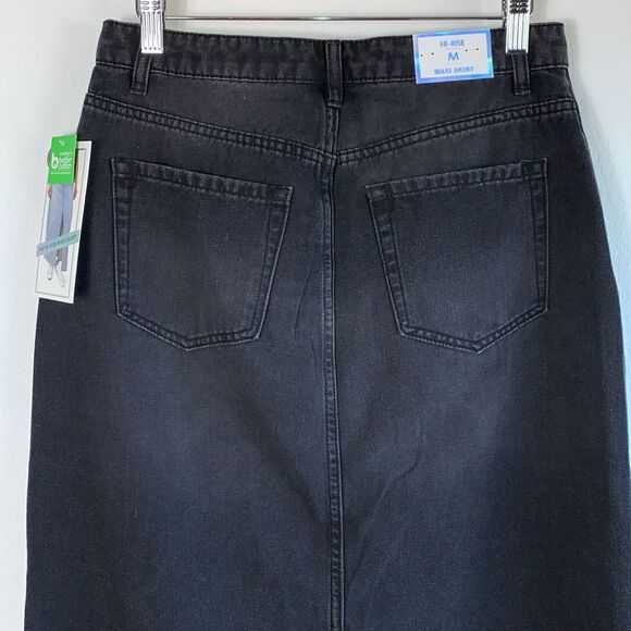 NWT Tinseltown Hi-Rise Washed Black Raw Hem Denim Front Slit Maxi Skirt M - Picture 8 of 11